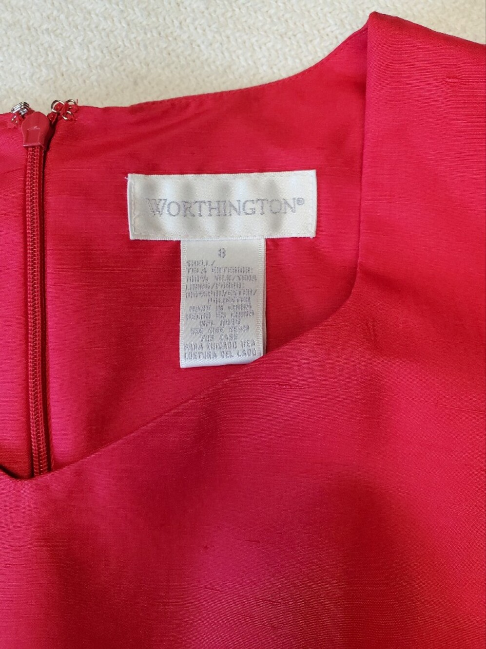 Red Silk Sheath Dress Size 8 Sleeveless Back Zip Classic Cocktail Office